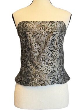 Jessica McClintock Rhinestone Corset Bustier Brocade Strapless Top 14